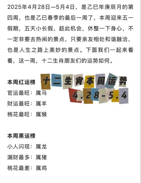 十二生肖本周运势如何_本周财运感情事业全解析